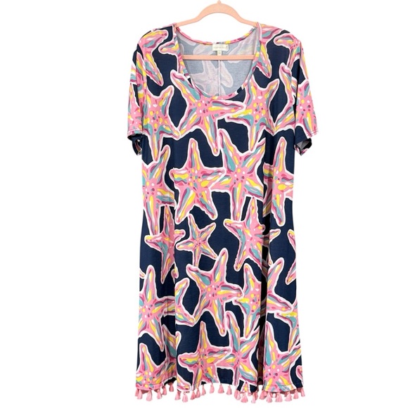Simply Southern Women’s Starfish Blue & Pink Dress Tassel Trim Size XXL - Picture 1 of 6